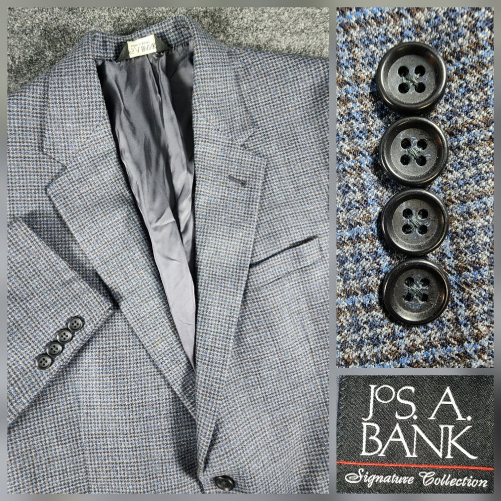 Jos. A. Bank Sport Coat Mens 42L Blue Brown Wool Signature Collection Blazer